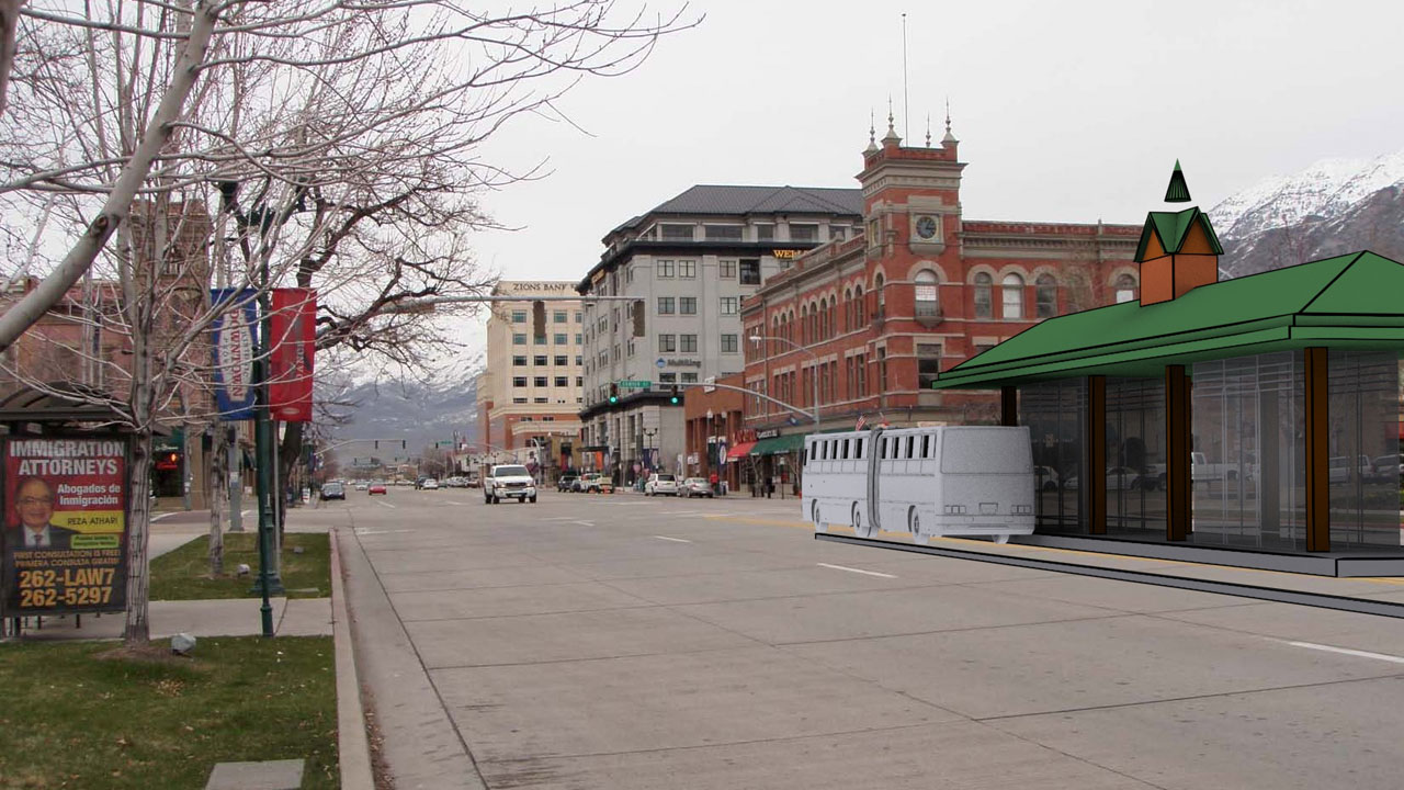 Proposed Bus Rapid Transit Station on the Provo BRT Line—Used by the Land Planner/Urban Designer as an aide in creating Proposal Illustration