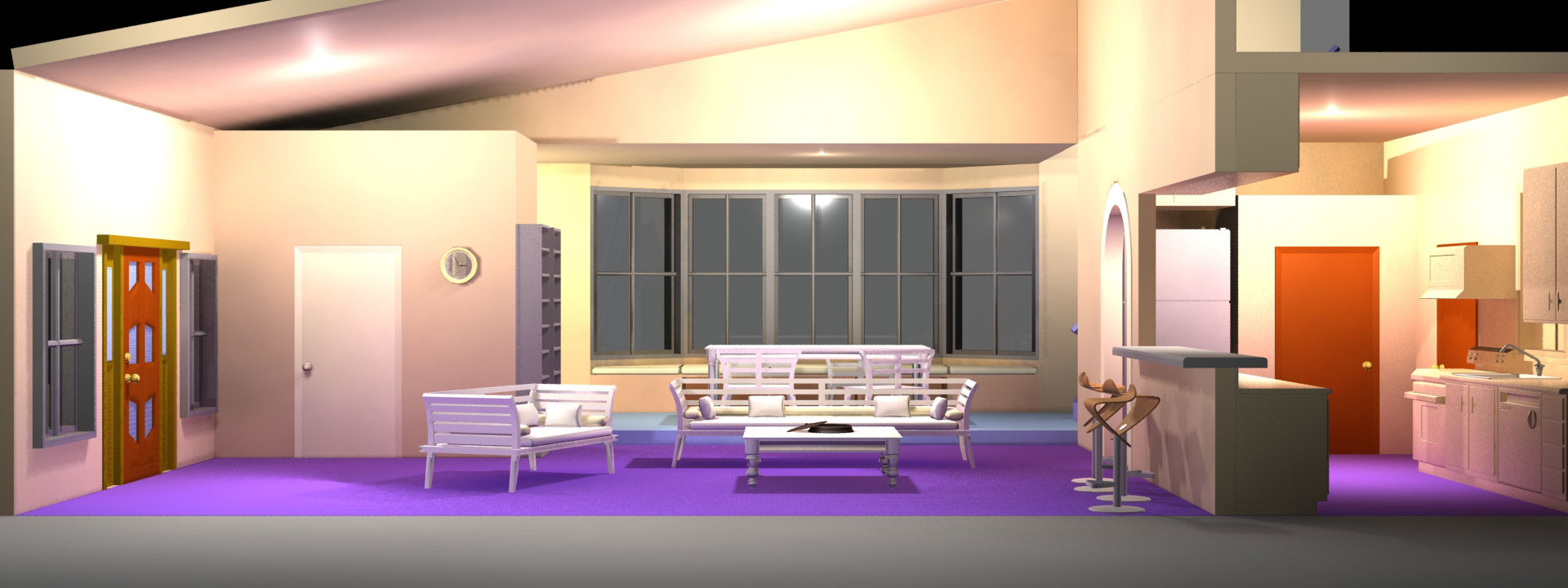 This is the Set of an Animated TV Series, the plan was to 'Film' it like a Sitcom, So the set was built like a Sitcom Soundstage