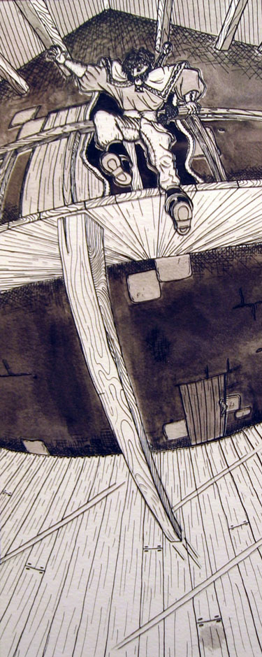 Inkwash Under Pen and Ink Transferred to Celuloid